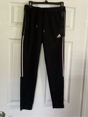 adidas Black Jogger workout pants with Light Pink Stripes
